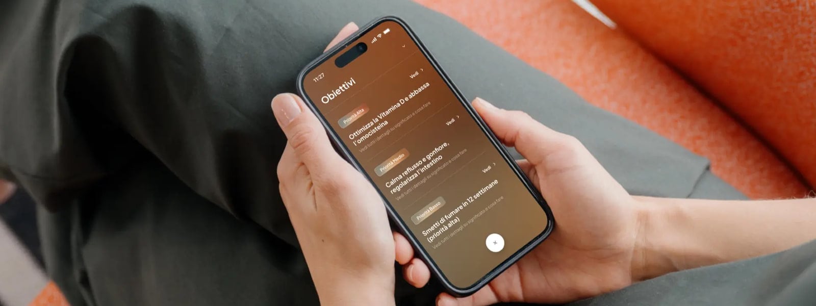 Una riga della sezione integratori dell’app Qura, con dose e momento della giornata